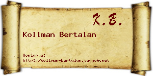 Kollman Bertalan névjegykártya
